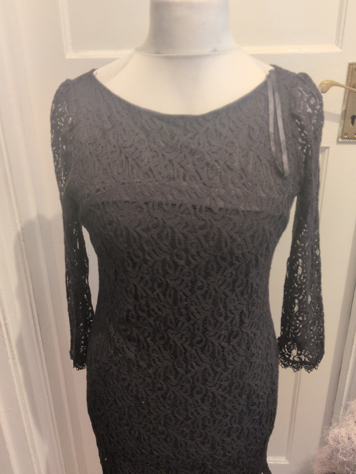 Primark 14 Black Lined Lace V Neck Midi Dress
