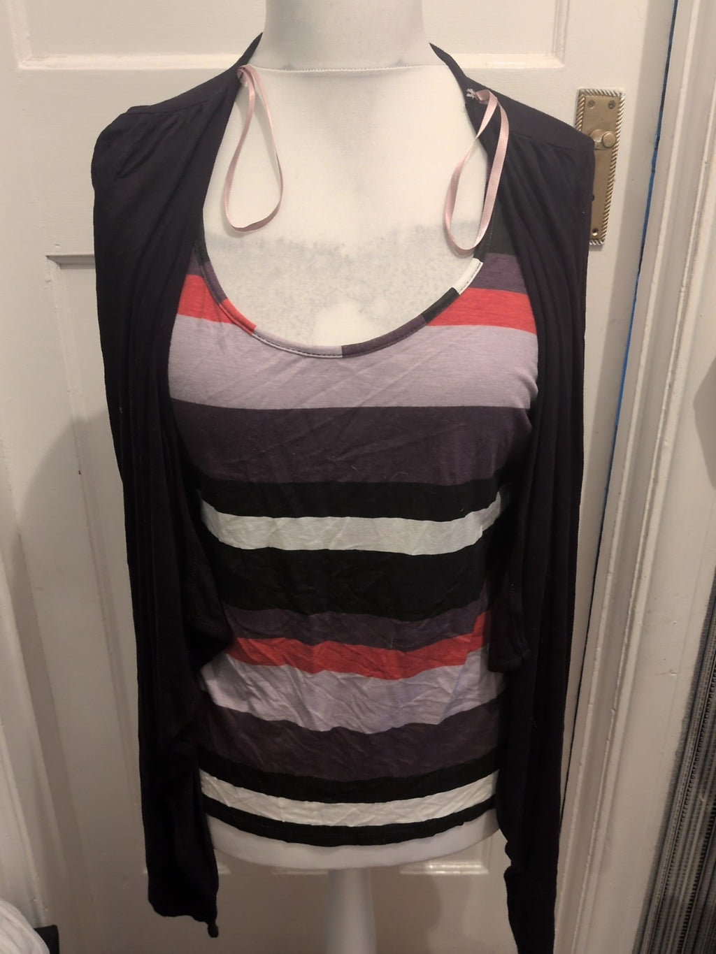 Soon 16 Black With Multi Stripe Short Sleeve Blouse
