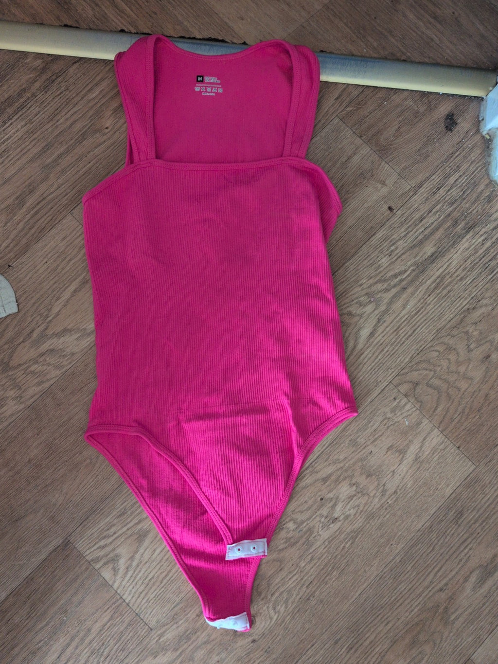 Medium Hot Pink Square Neck Sleeveless Bodysuit