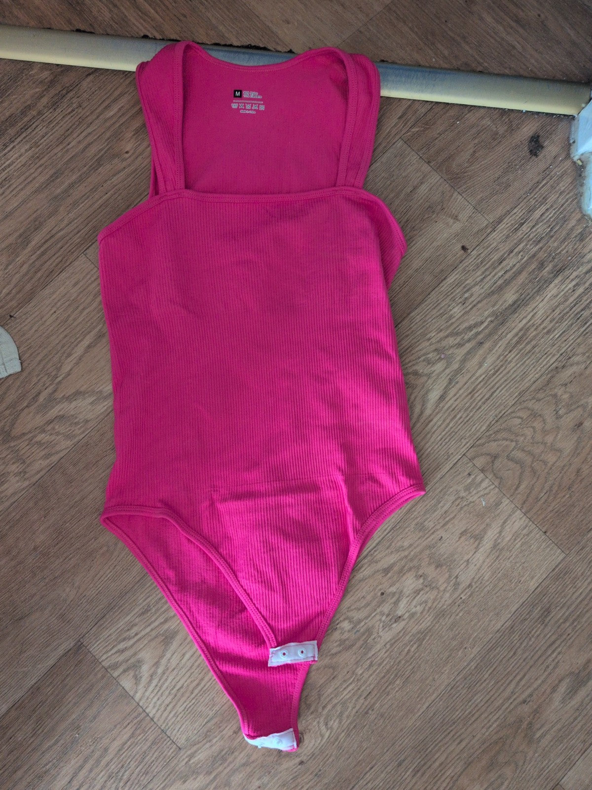 Medium Hot Pink Square Neck Sleeveless Bodysuit