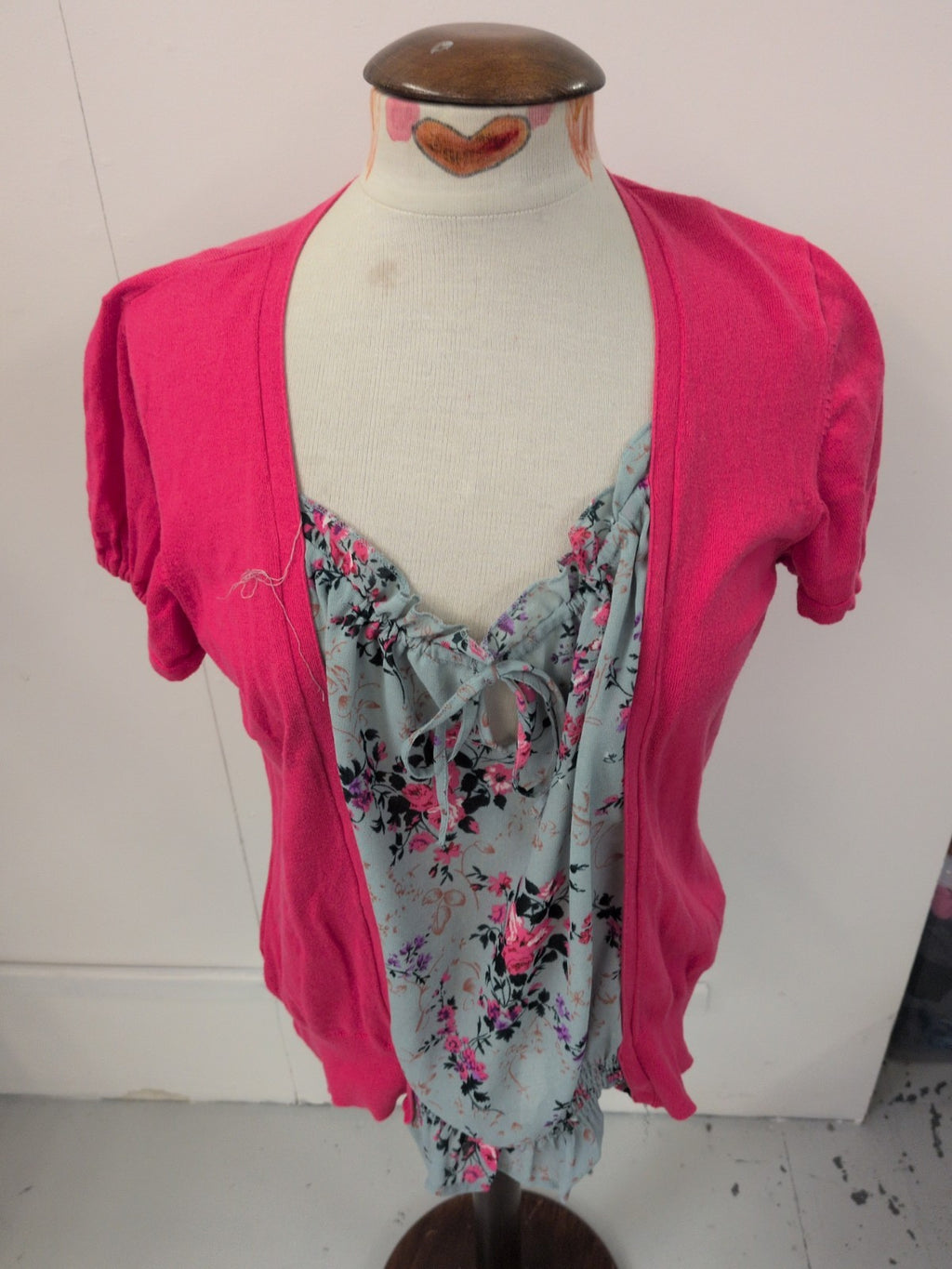 Next 16 Hot Pink With Grey Floral Short Sleeved Blouse