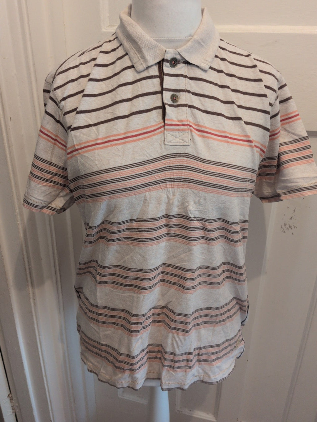 North Coast Medium Tailored Fit Pale Beige Short Sleeve Stripe Polo