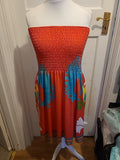 Ladies Size Medium Red Multi Color Sleeveless Elasticated Dress