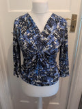 Cc Petite Small Blue Black White Long Sleeve Blouse
