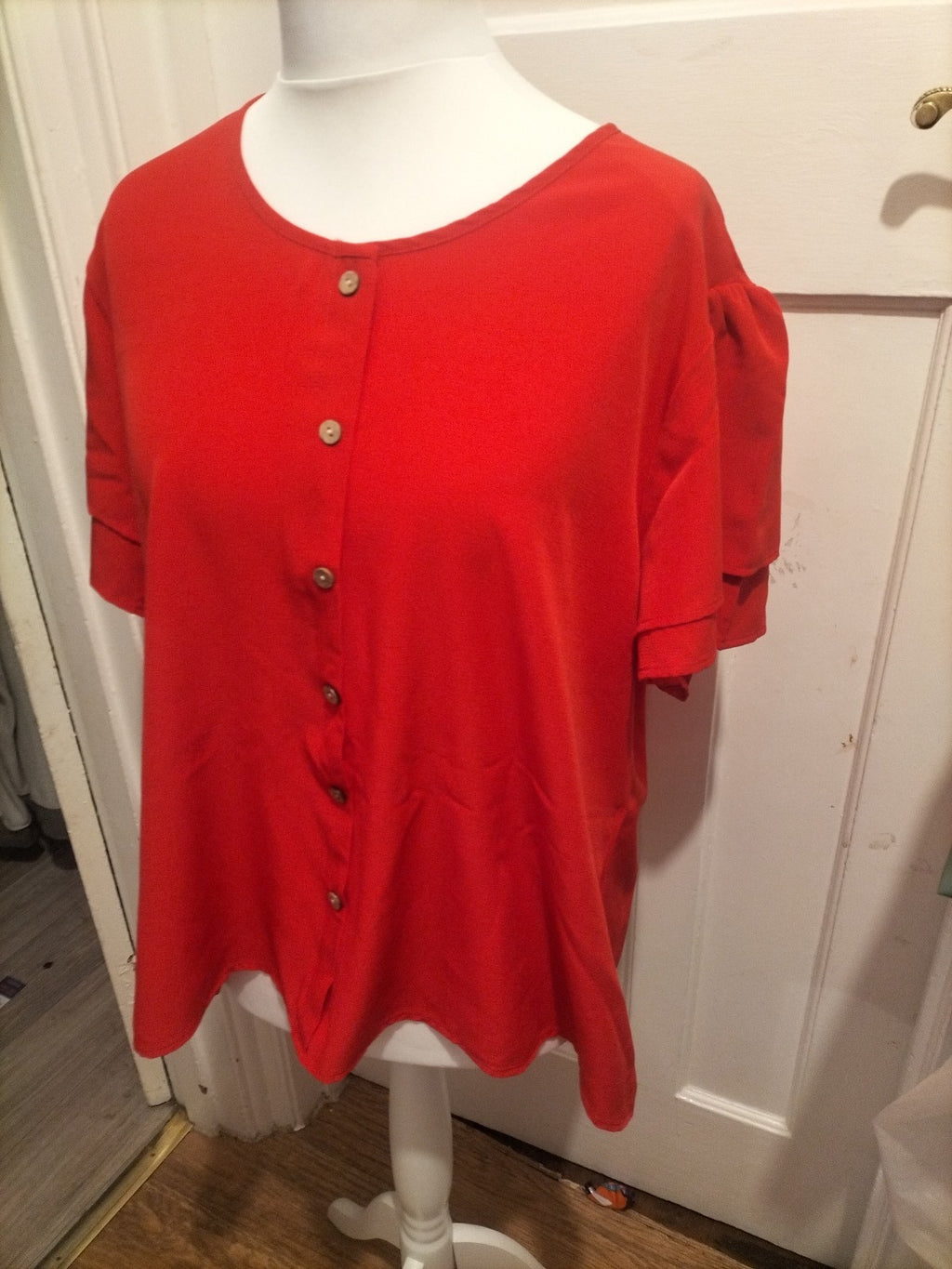 Ladies Size 4XL Red Short Sleeved Imitation Buttoned Blouse