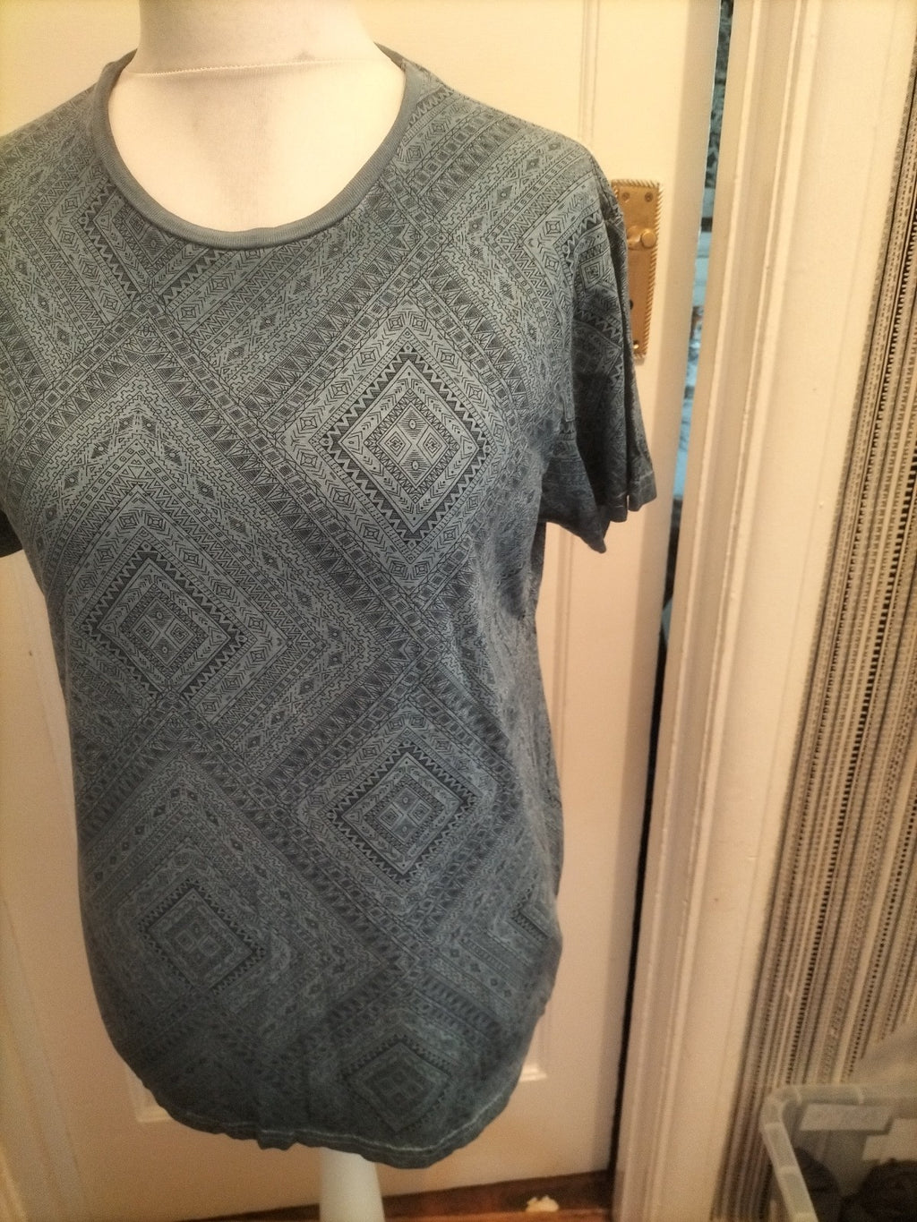 Mens Cedarwood State Size M Teal And Black Pattern Short Sleeved Tshirt