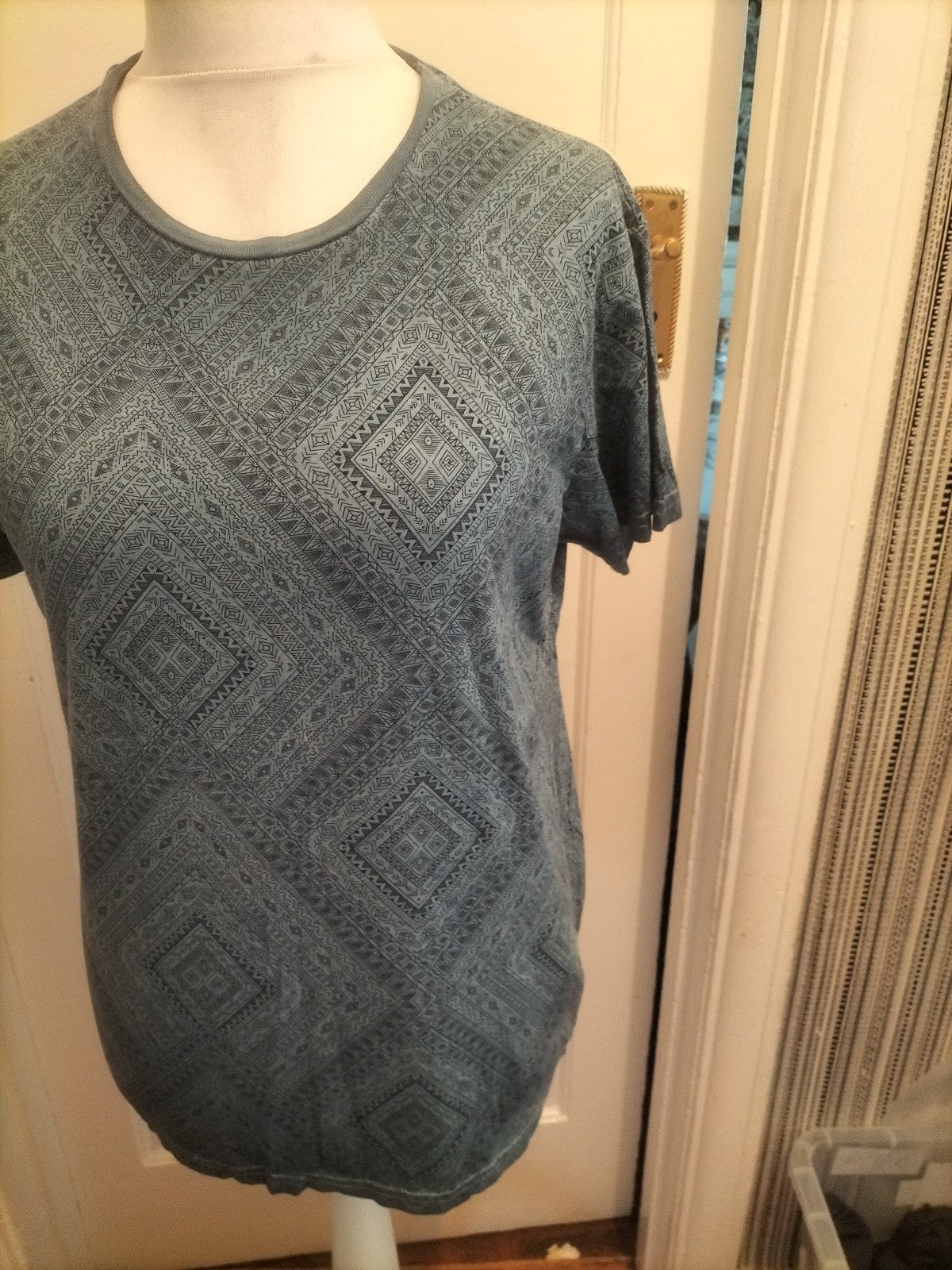 Mens Cedarwood State Size M Teal And Black Pattern Short Sleeved Tshirt