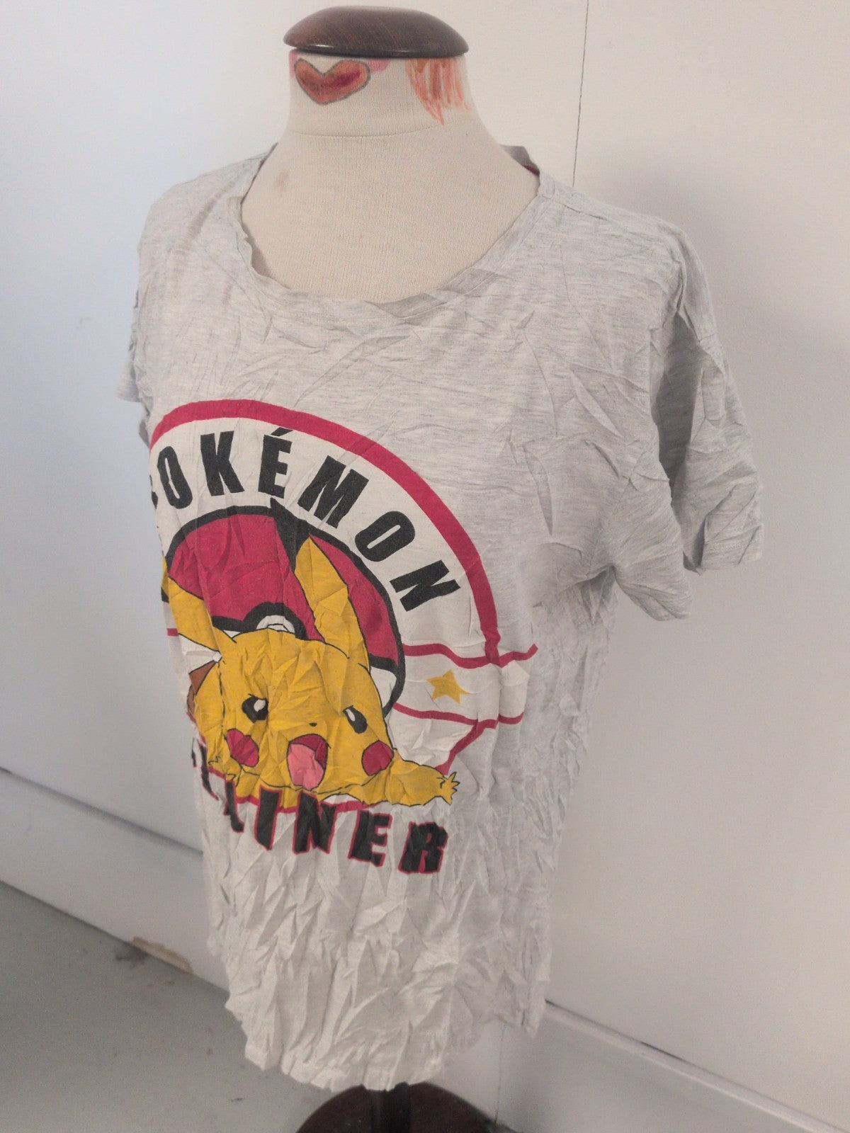 Ladies Primark Size Large Grey Pokémon Pyjama Top Short Sleeve