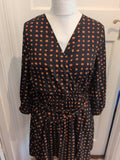 New Look 14 Orange And Black Long Sleeve V Neck Dress
