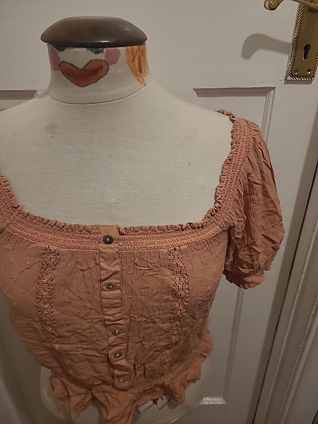 Ladies Primark Size 8 Nude Elasticated Short Sleeved Tshirt