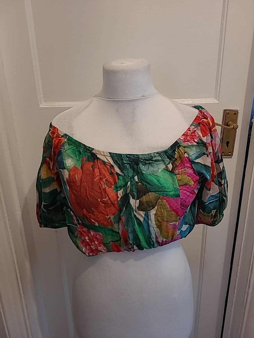 Ladies Primark Size 14 Green Floral Short Sleeved Blouse