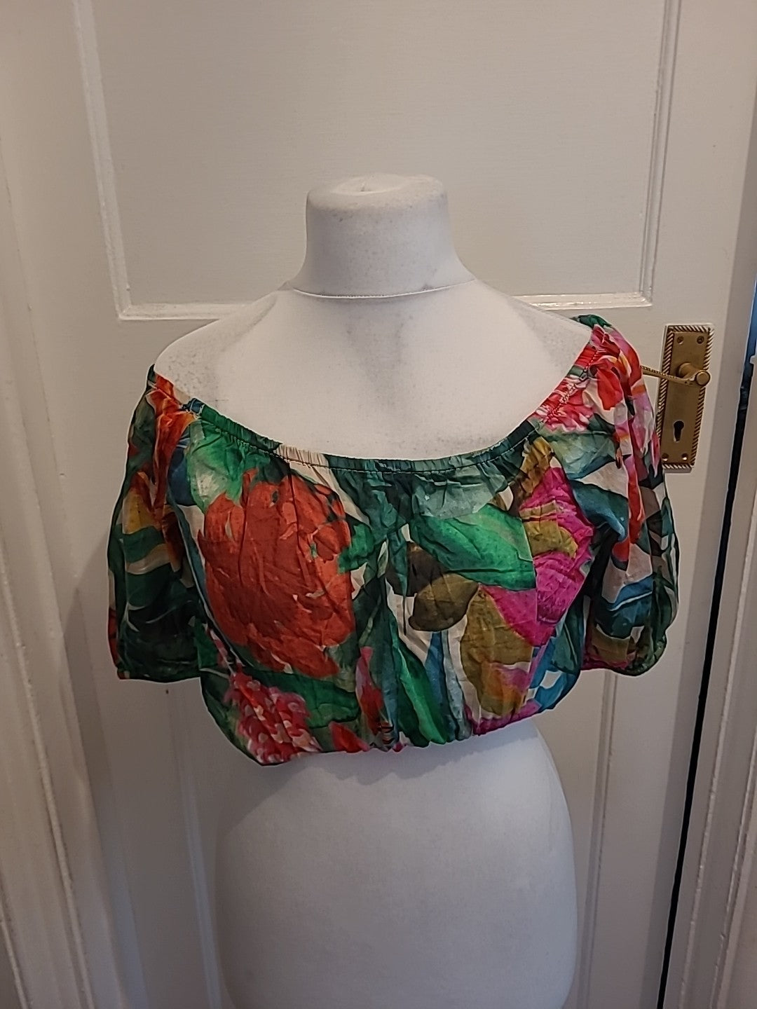 Ladies Primark Size 14 Green Floral Short Sleeved Blouse