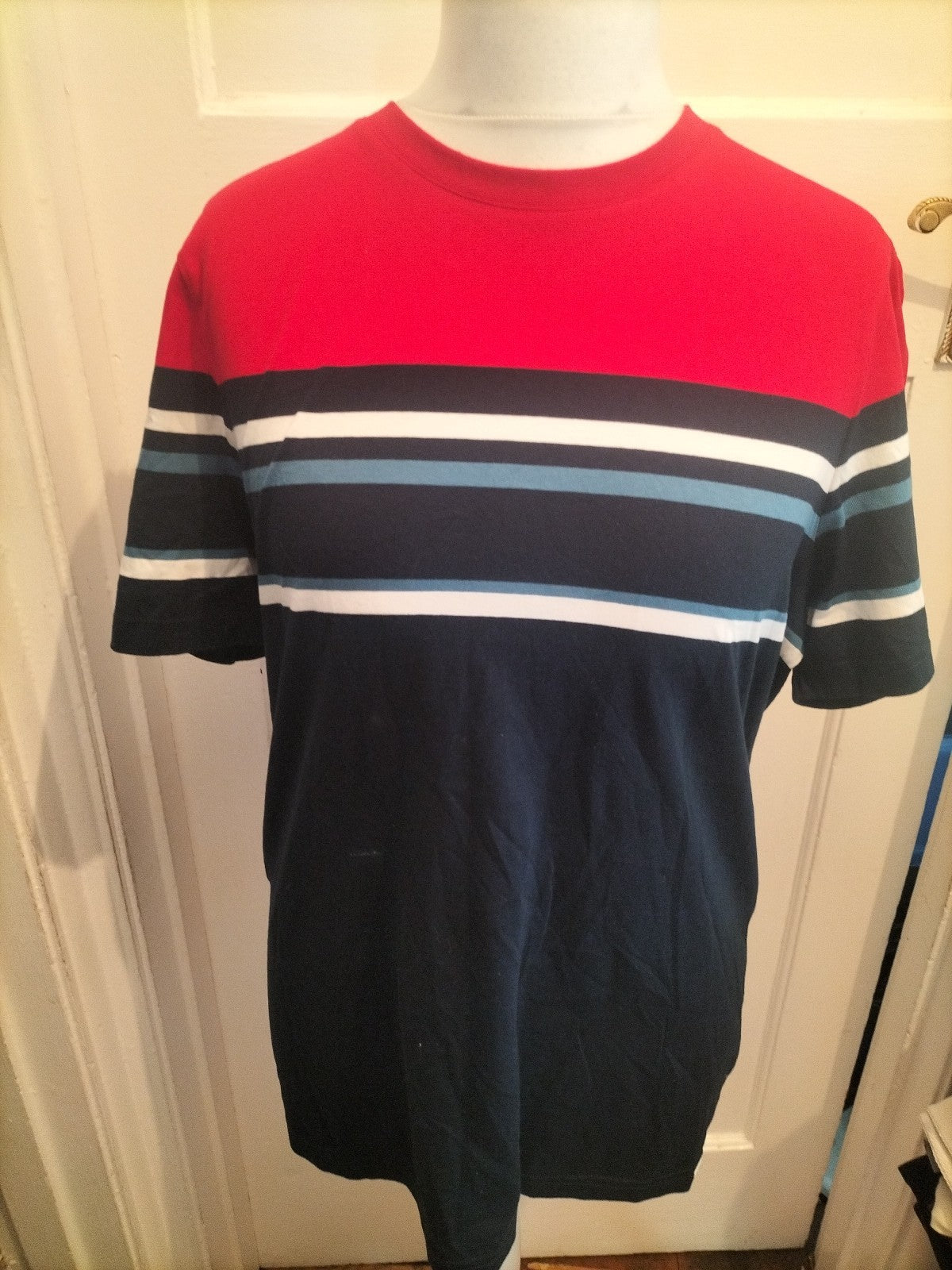 M&S Large Navy Blue And Red Short Sleeve T-shirt