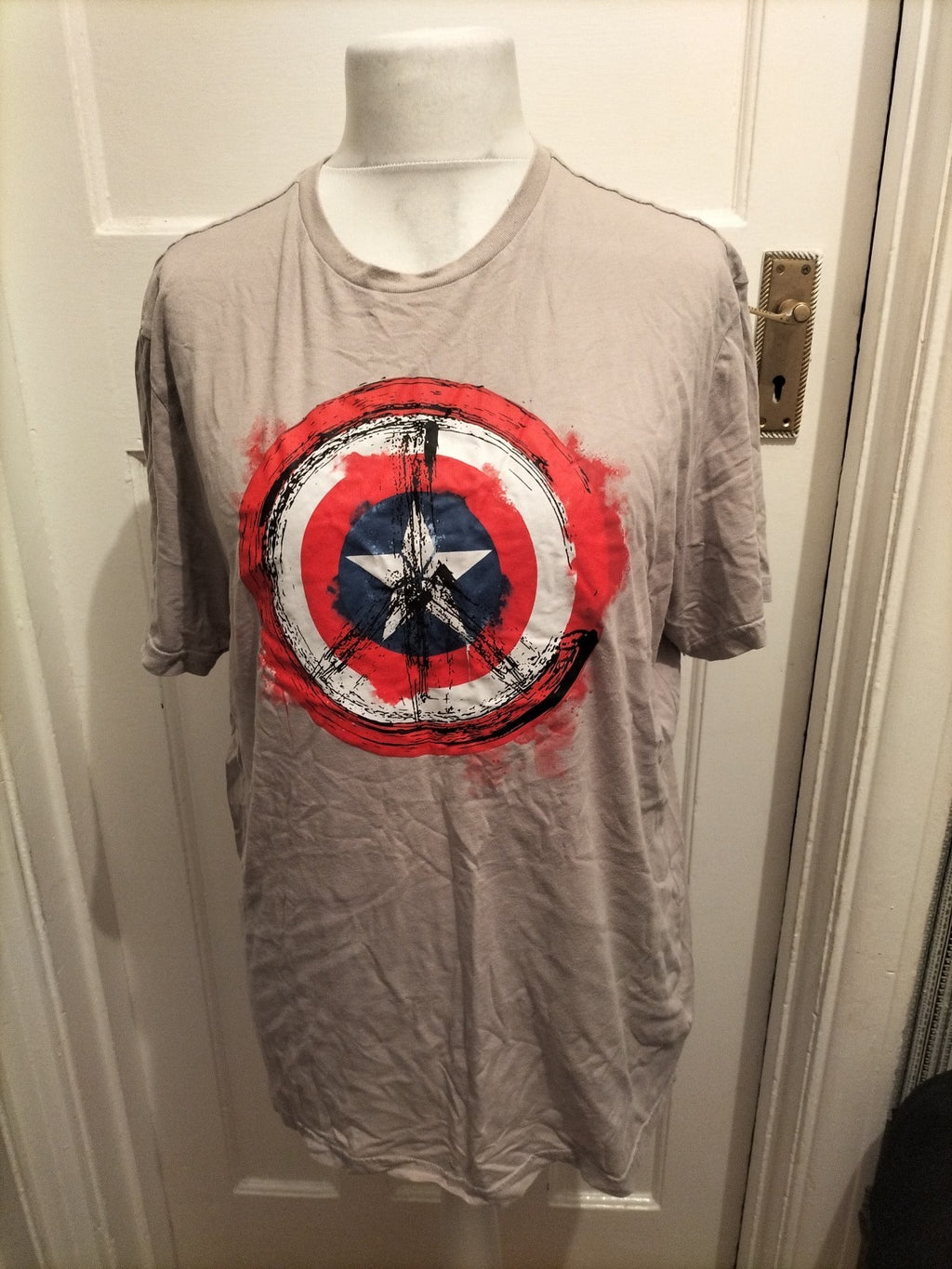 Mens George Size XL Beige Print Marvel Short Sleeved Pyjama Top