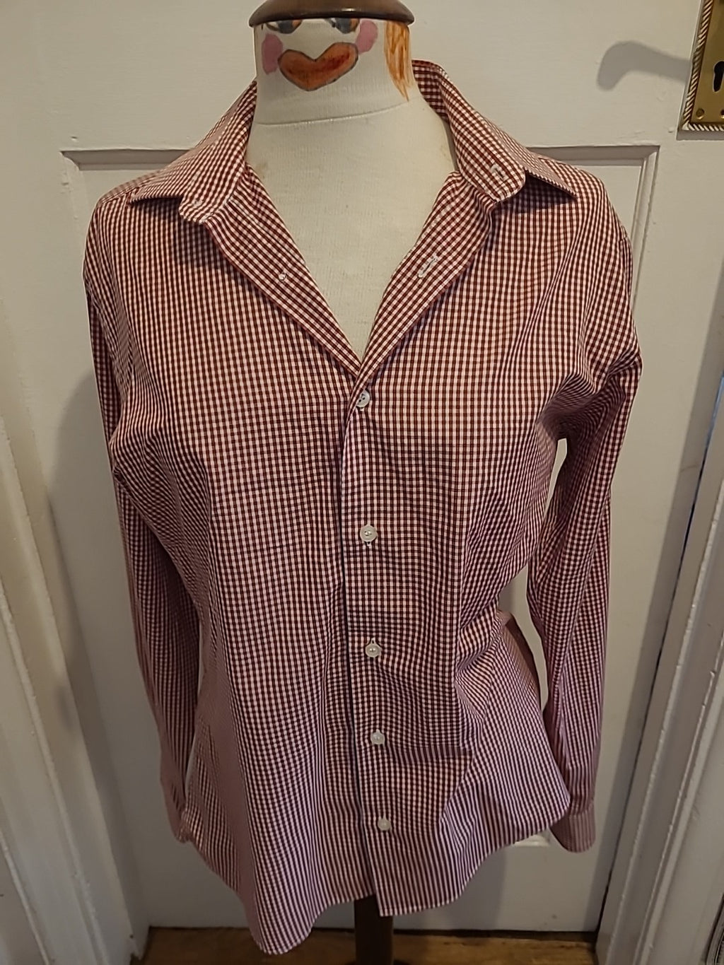 Mens Primark Size 15.5 Collar Red White Check Long Sleeve Shirt