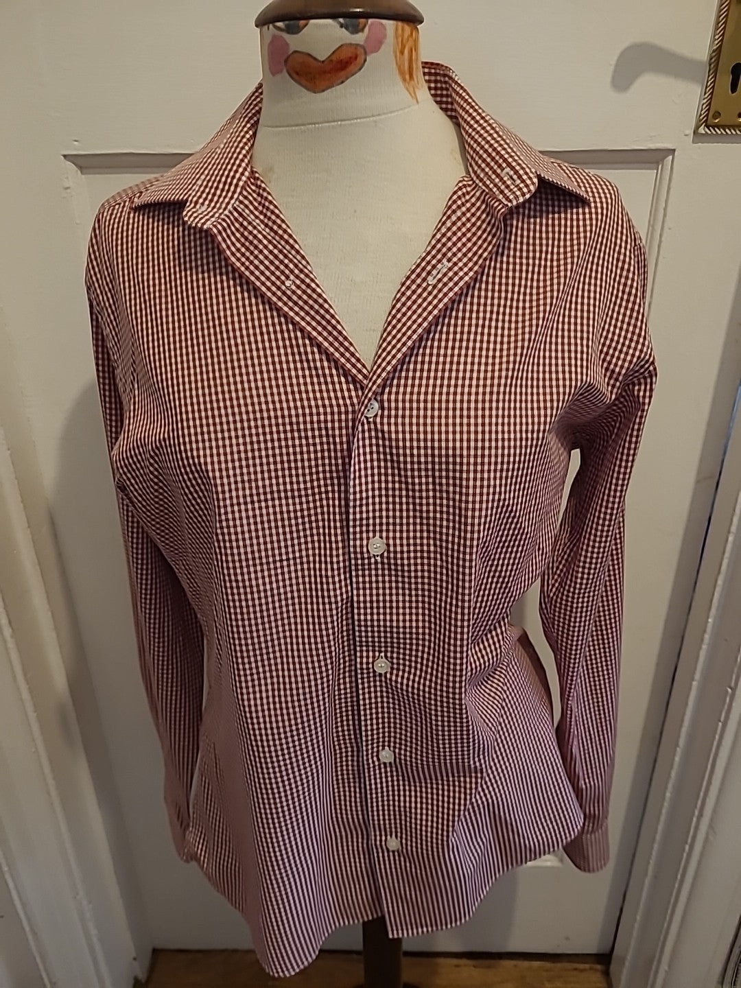 Mens Primark Size 15.5 Collar Red White Check Long Sleeve Shirt