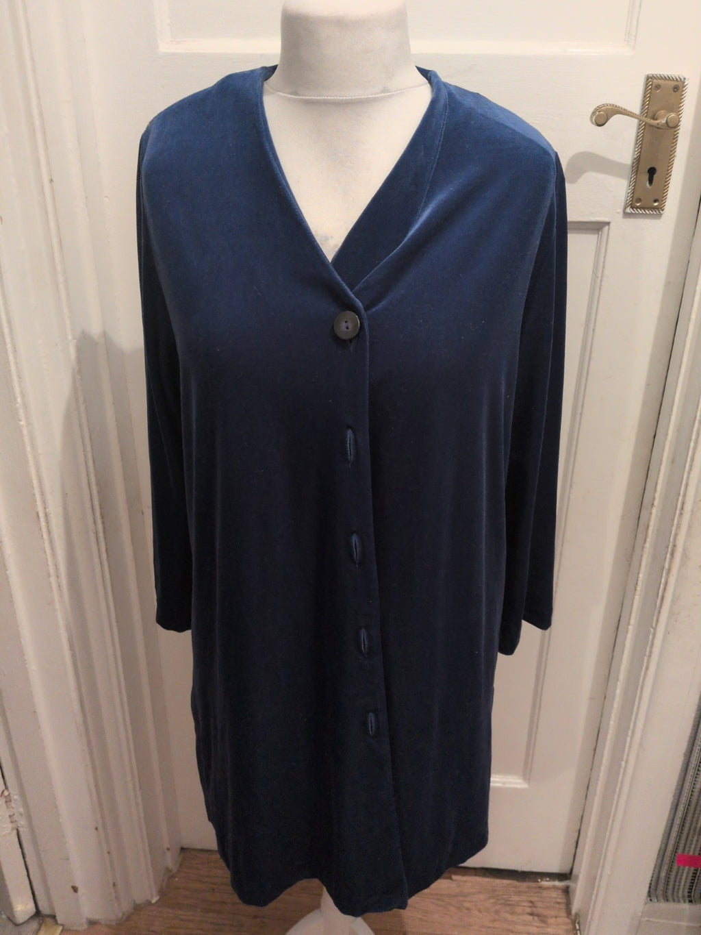 Ladies Size 16 Navy Buttoned Longline Padded Blouse