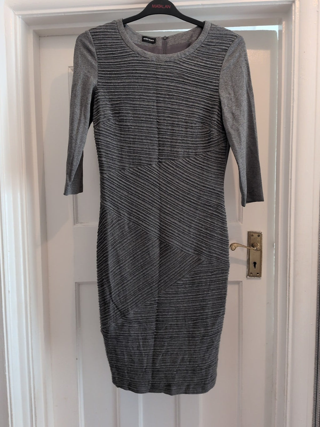 Gerry Weber 10 Grey Texture Lined 3/4 Sleeve Dress