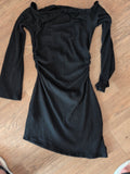 Medium Black Rib Ruched Long Sleeve Dress