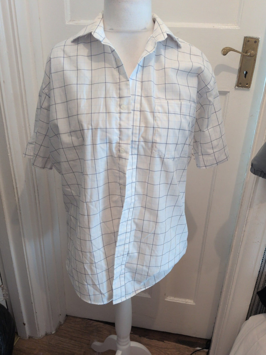 Cedarwood State 15.5 Blue And White Check Short Sleeve Shirt