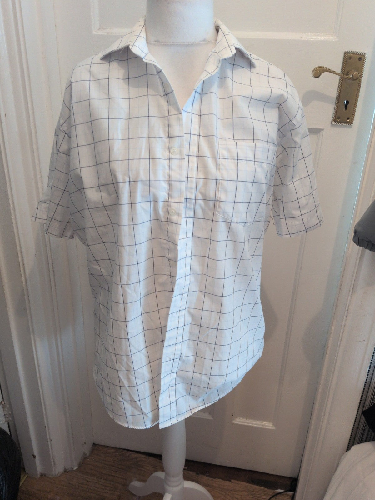 Cedarwood State 15.5 Blue And White Check Short Sleeve Shirt