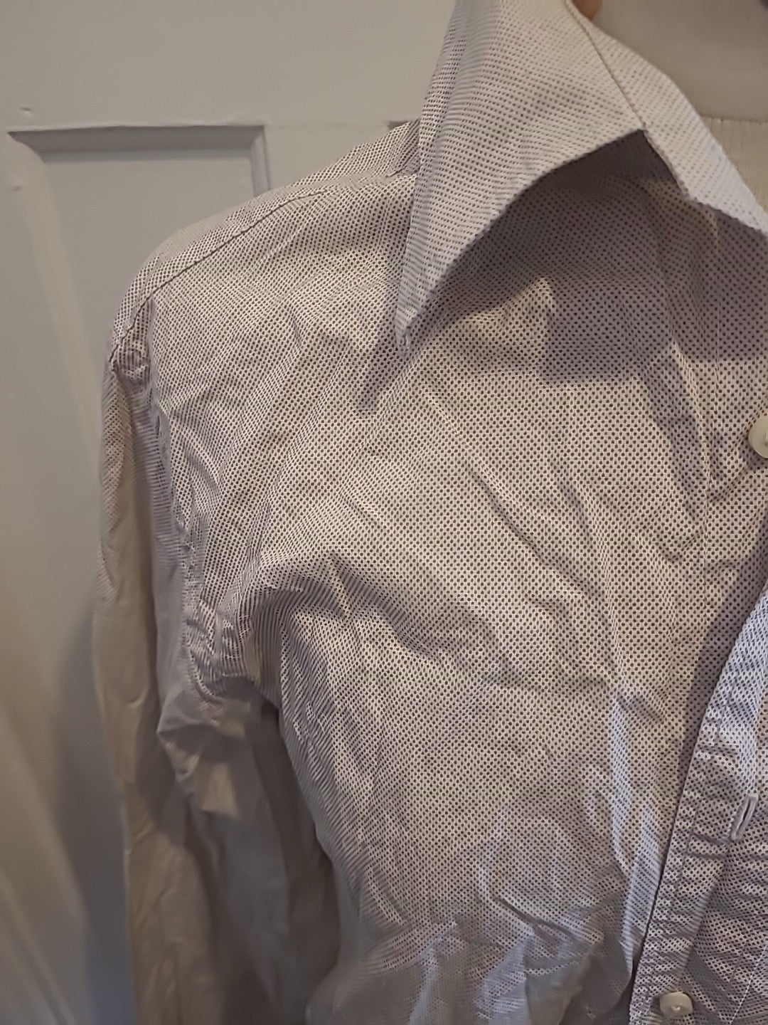 Mens Blaq Size Small Beige Grey Dotted Long Sleeved Shirt
