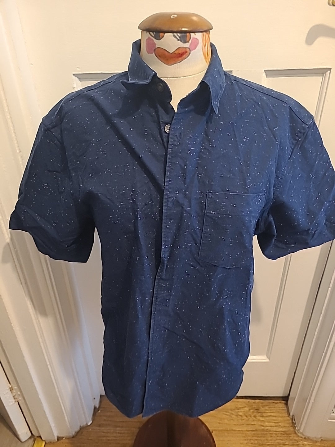 Mens Marks And Spencer Size Medium Laundered Oxford Navy White Short Sleeved...