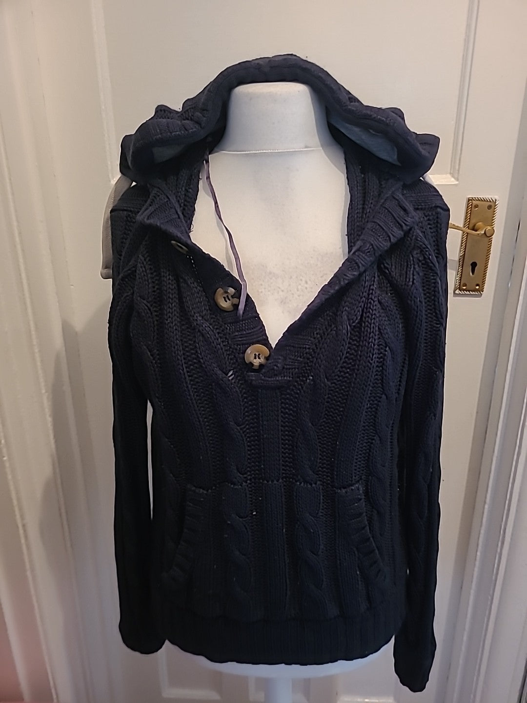 Mens Burton Size Small Black Knit Hooded Jumper