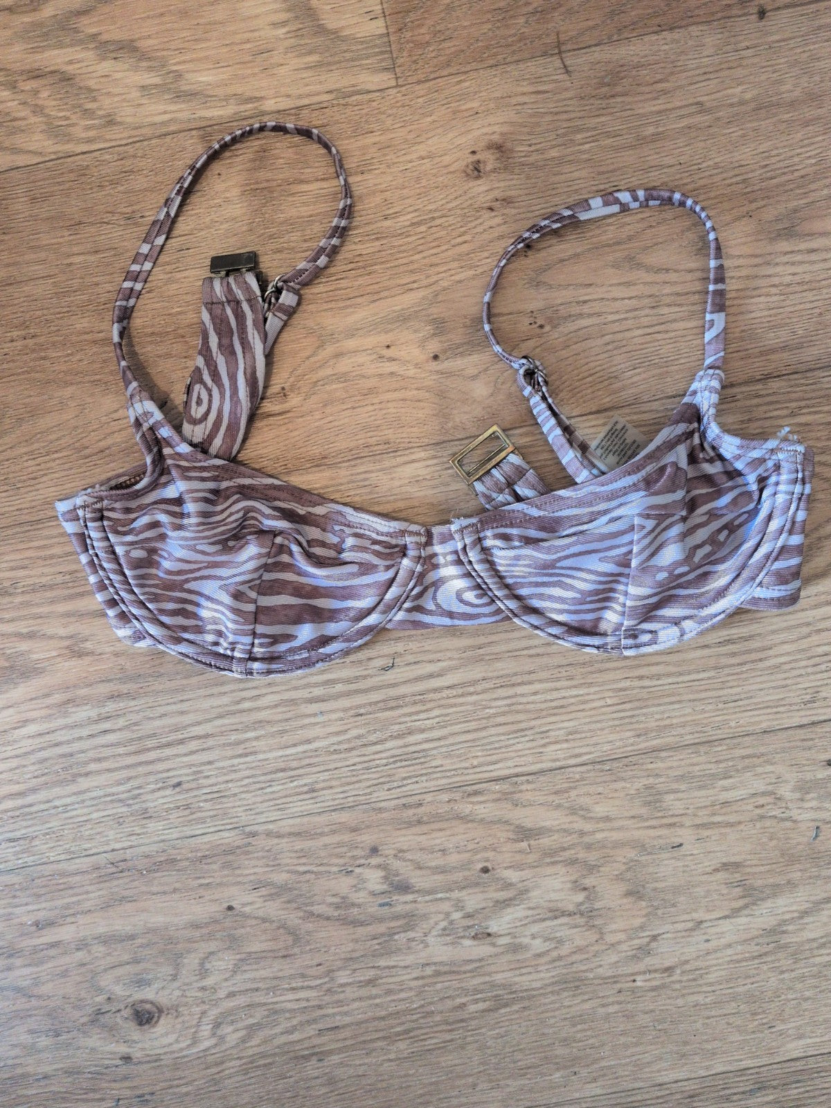 Ladies South Beach Size 4 Wired Brown Patterned Bikini Bra