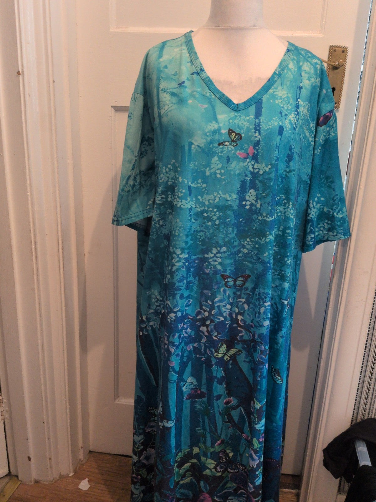 Ladies 7XL Turquoise Floral Short Sleeve Dress Midi