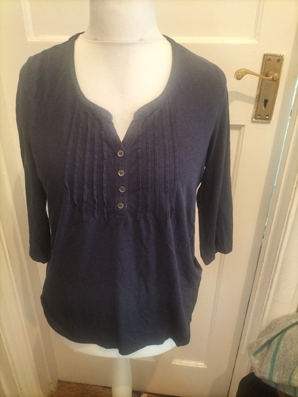 Ladies Tu Size 12 Navy Pleat Detail Panel Long Sleeved Blouse