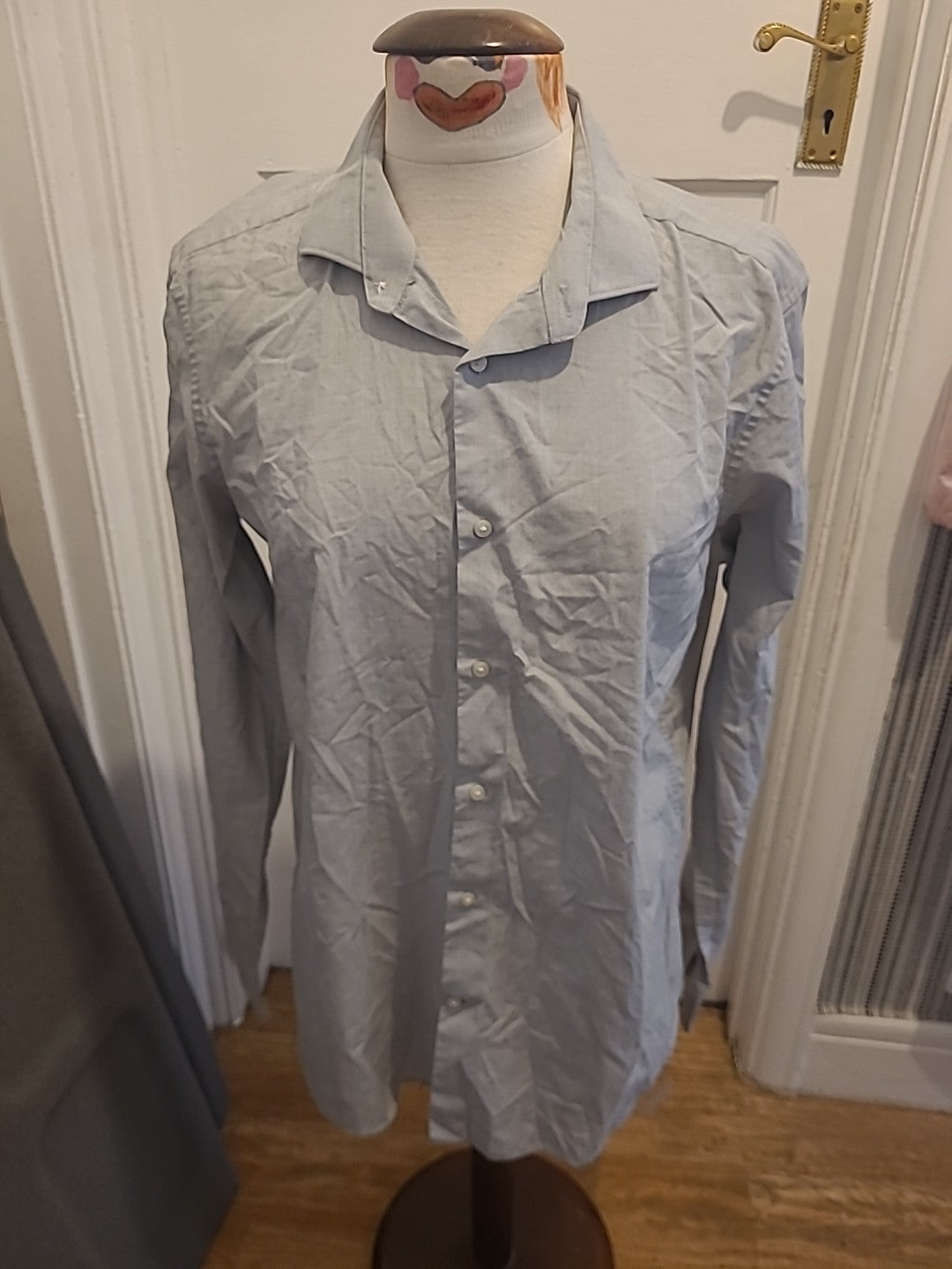 Mens Next Size 16.5" Grey Slim Fit Long Sleeved Shirt