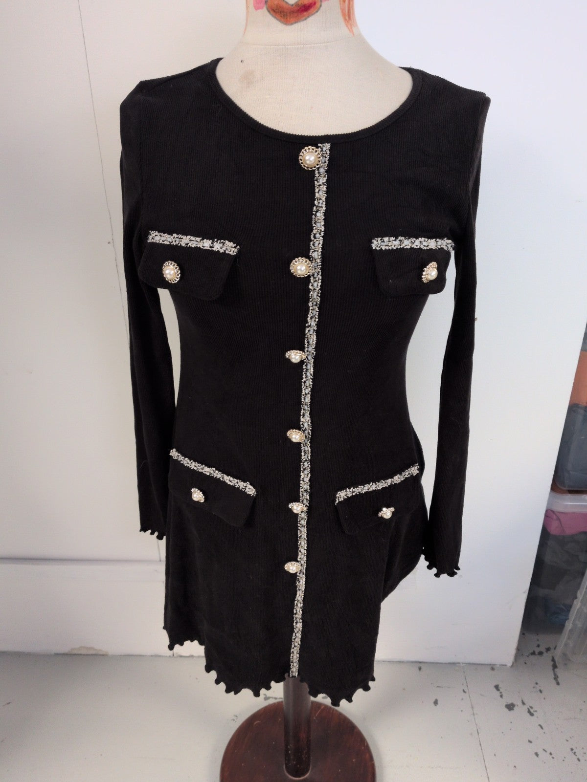 Shein 8 Black Long Sleeve Dress With Detail