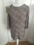 Ladies Tu Size 12 Orange Grey Beige Check 3/4 Sleeved Blouse