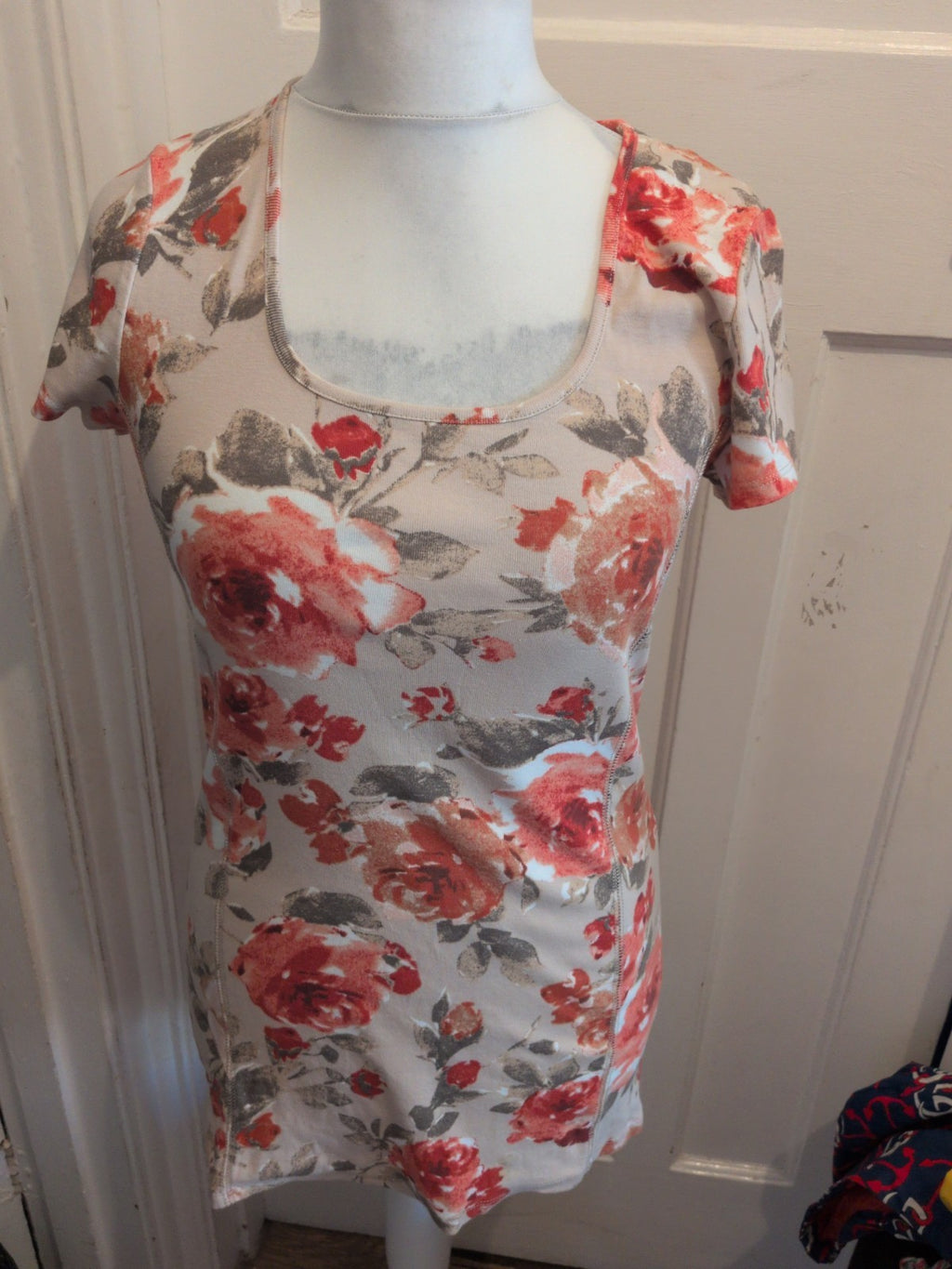 Ladies M&Co Large Orange Floral Short Sleeve Dress Knee Length