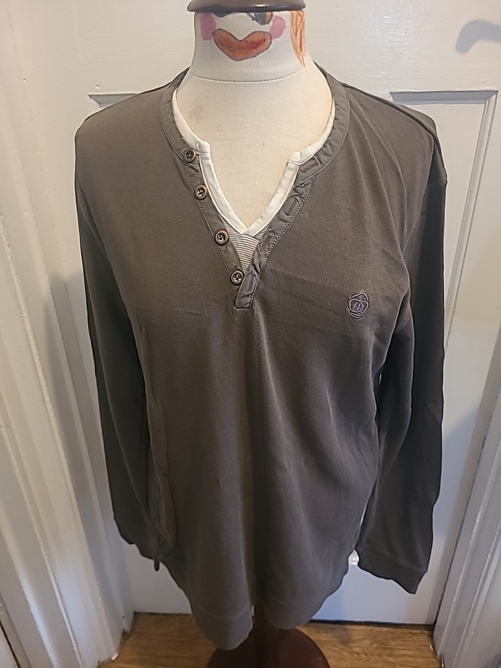 Mens Next Size Large Khaki Long Sleeved Polo Uncollared