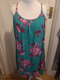 Ladies Size Large Green And Pink Floral Dress Sleeveless