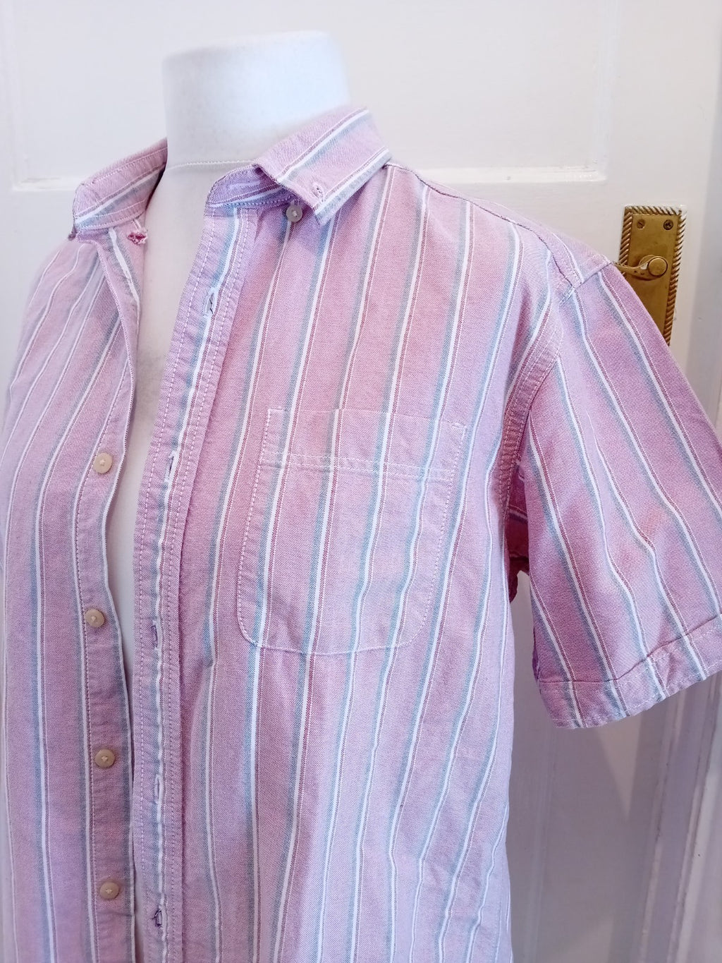 Boston Crew Medium Purple Blue Red Stripe Short Sleeve Shirt