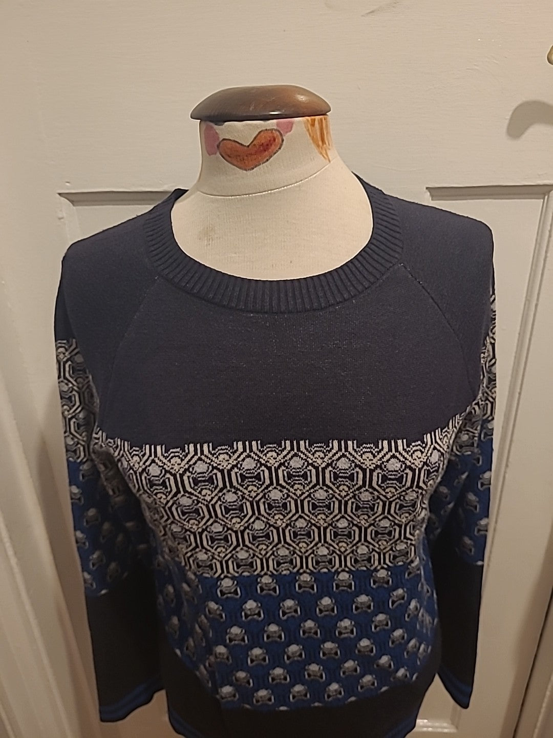 Mens Next Size Small Navy/Blue Patterned Long Sleeved Pullover Lightweight...
