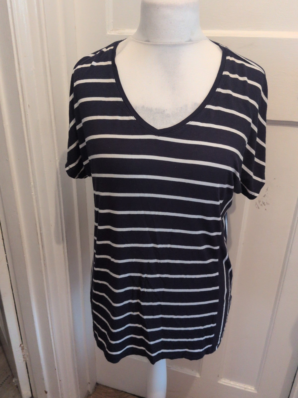 Esmara 14-16 Stripe Navy And White Short Sleeve Blouse