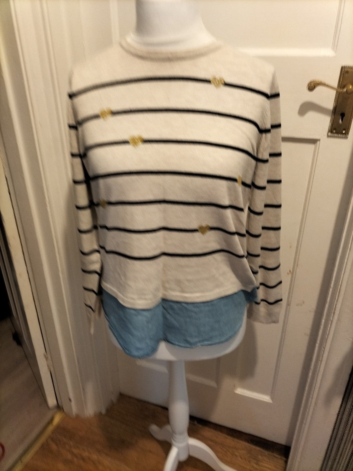 Ladies George Size 10 Black Striped With Blue Hem Long Sleeved Pullover Jumper