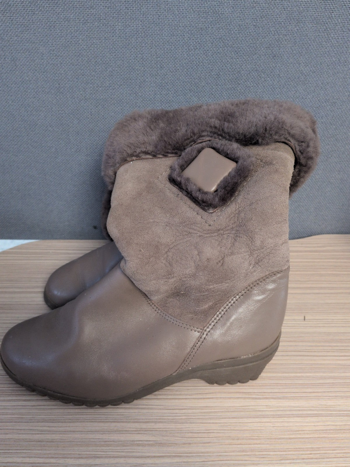 Moorlands UK 5 Beige Faux Fur Ankle Boots