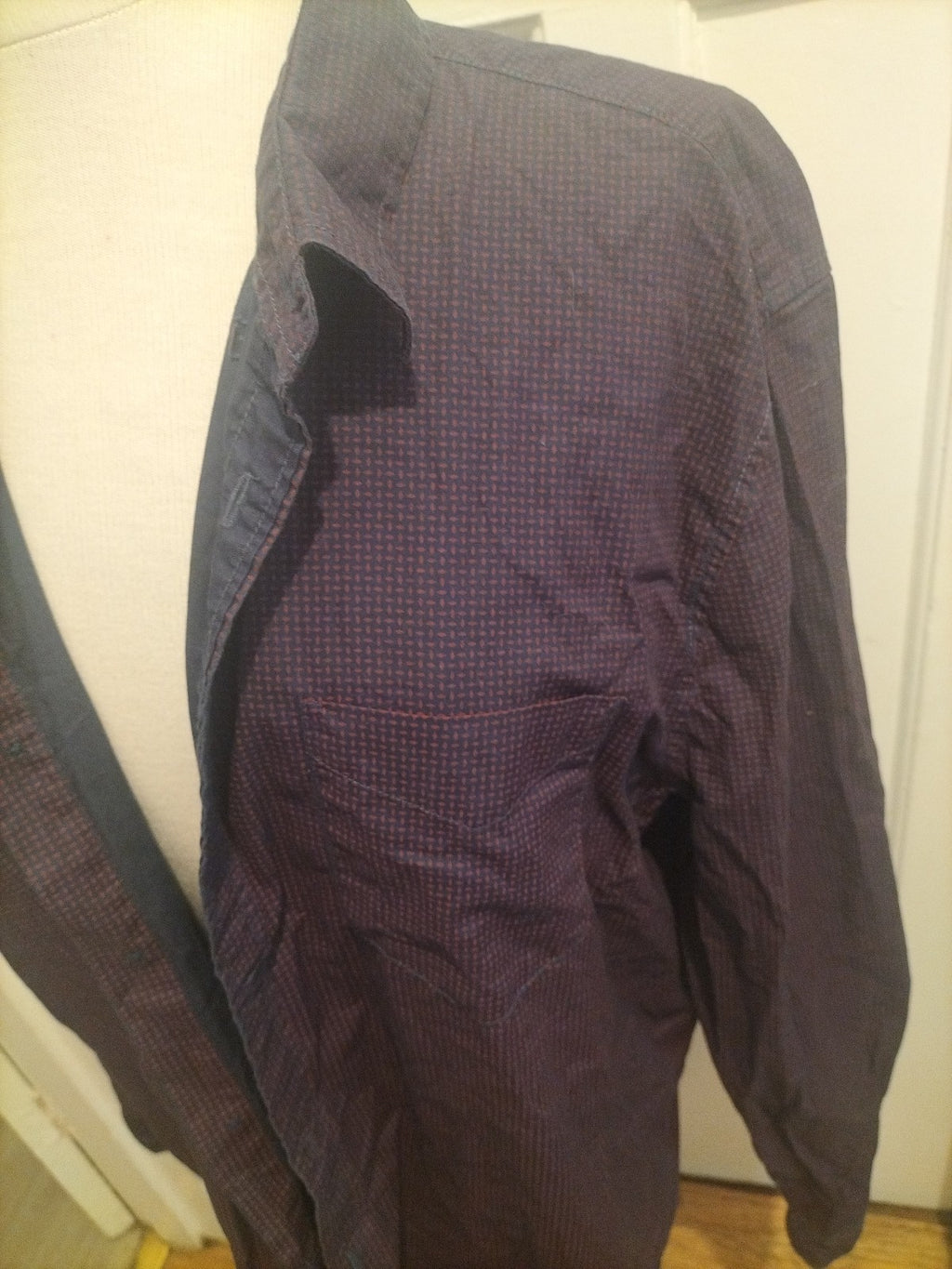 Mens ACW85 Size XL Navy Red Detailed Long Sleeved Shirt