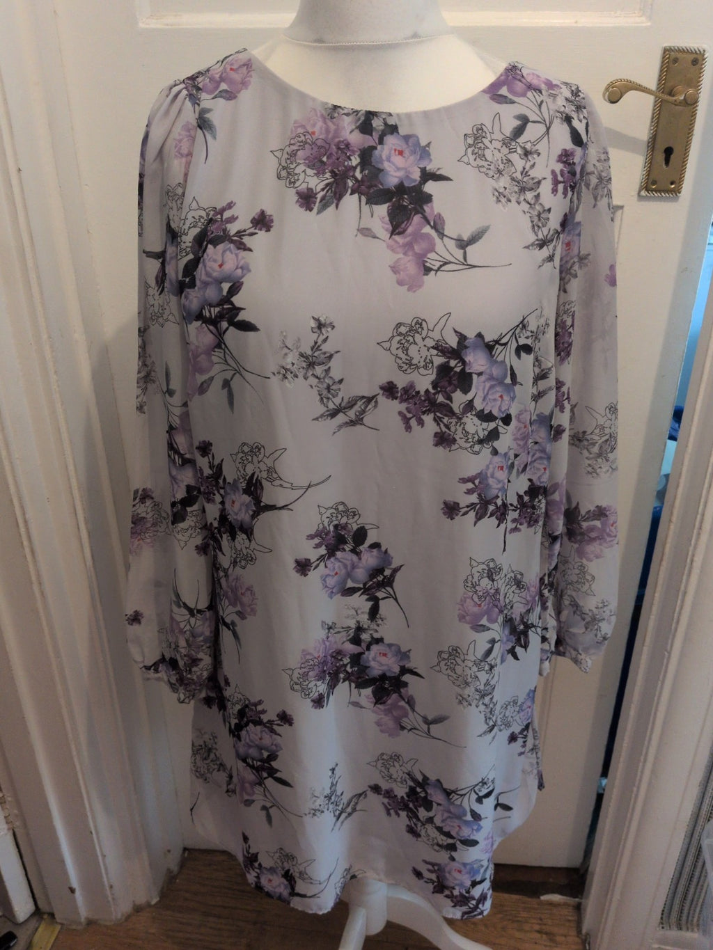 Primark 18 Pale Lilac Purple Floral Long Sleeve Dress