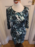 Ladies Marks And Spencer Size 10 Black/Green Mid Sleeved Dress