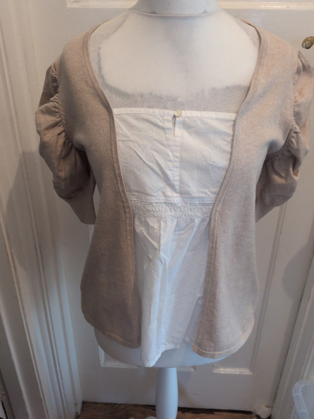 Next 18 Flax And White Short Sleeve Blouse Square Neck