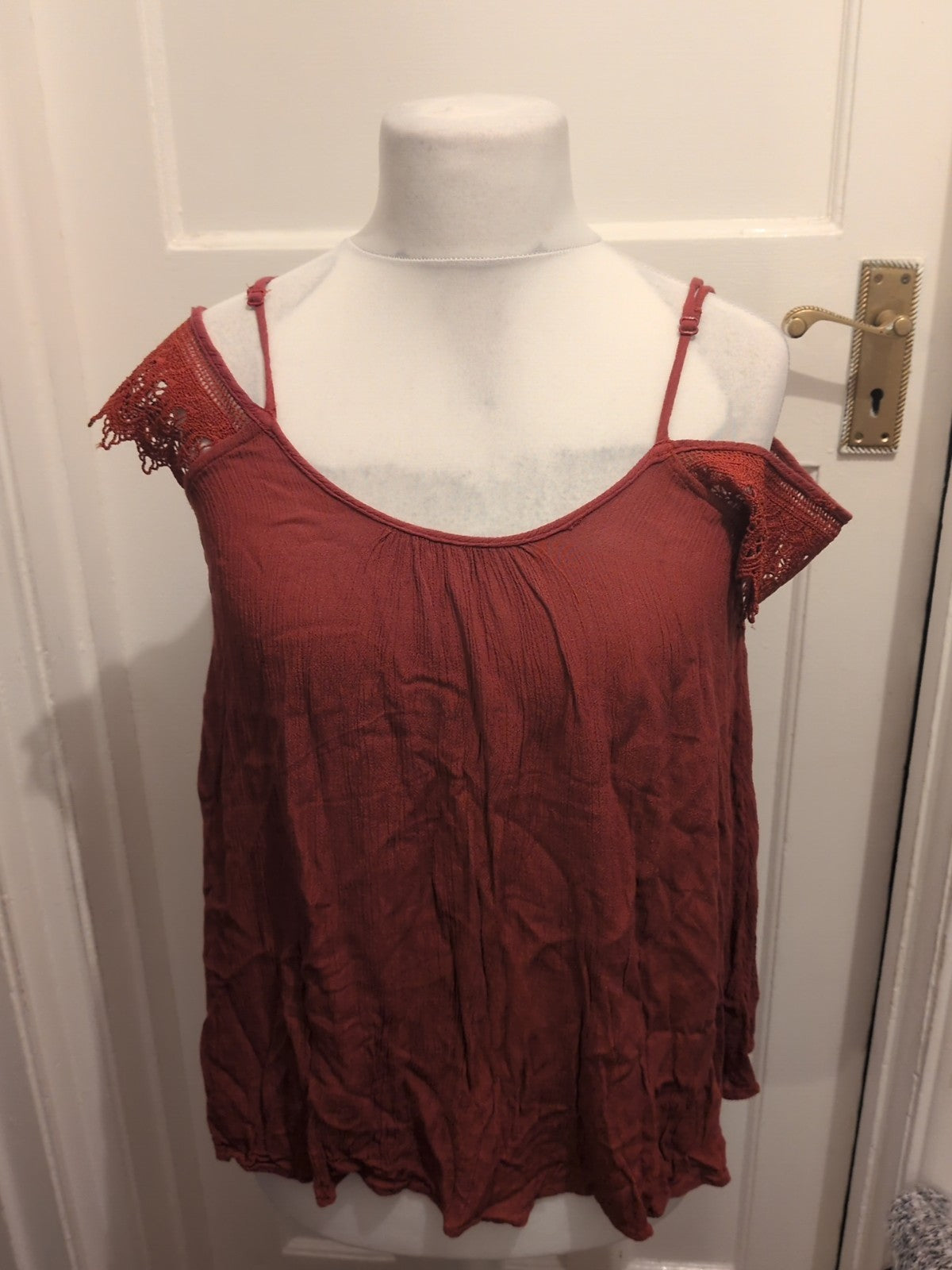 Ladies Primark Size 10 Burgundy Detail Shoulder Blouse