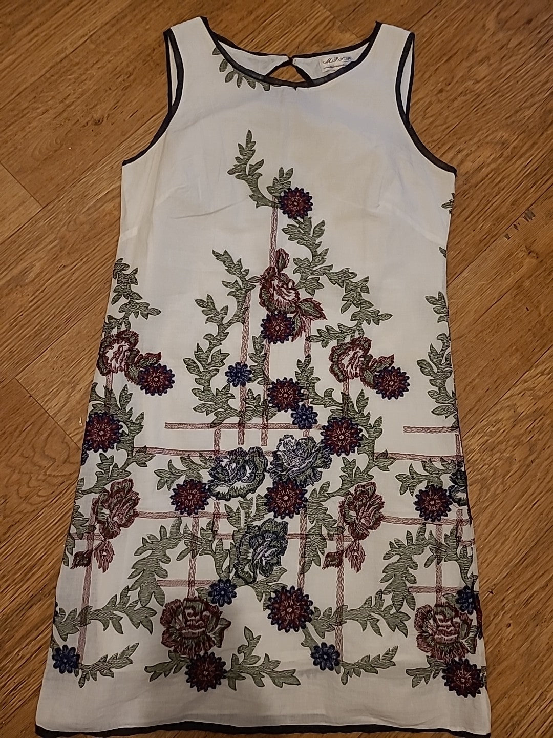 Ladies M.J.J.J Size Small White/Green/Red Floral Sleeveless Dress