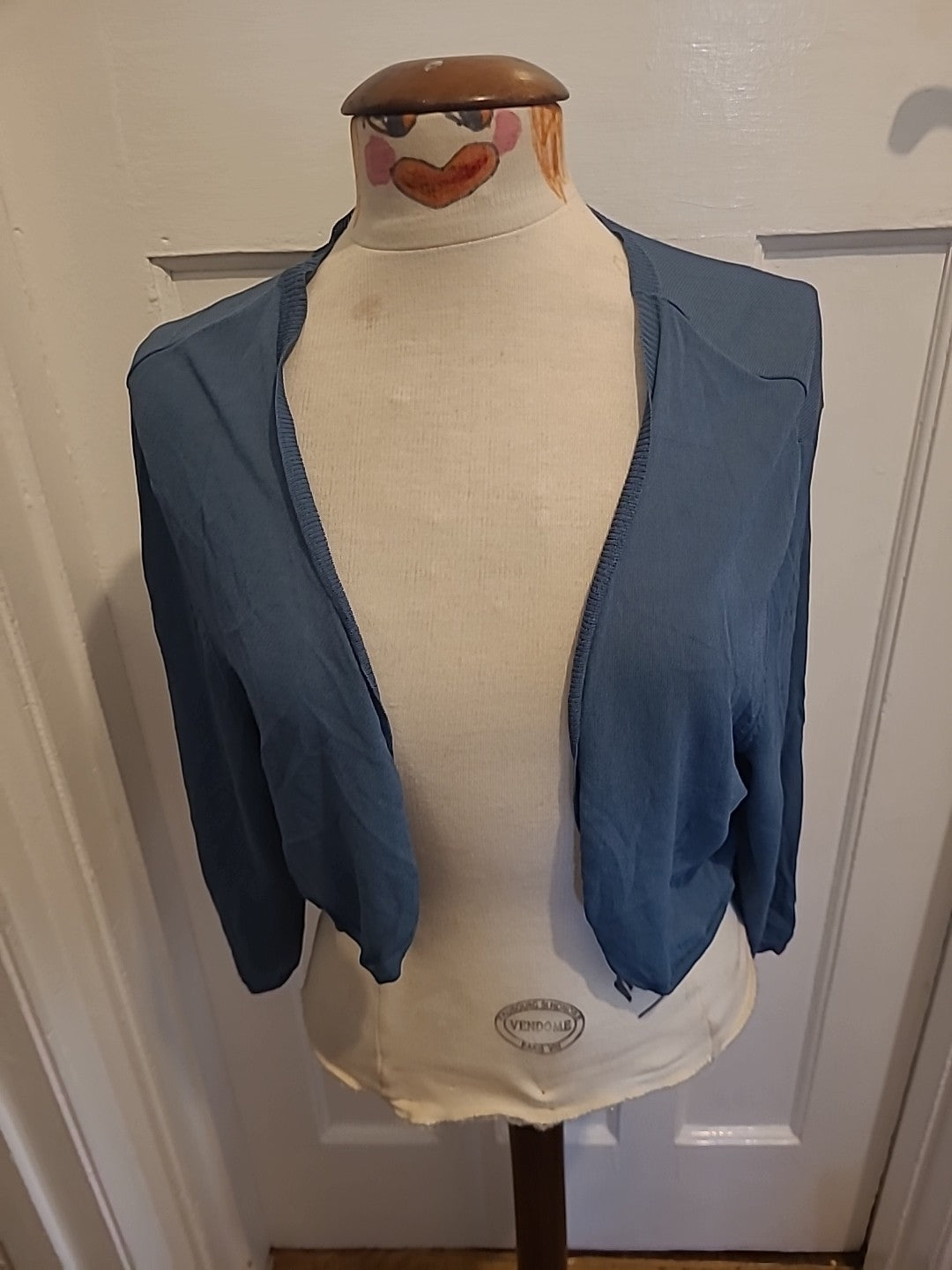 Ladies Monsoon Size Small Grey Teal Shoulder Waterfall Cardigan