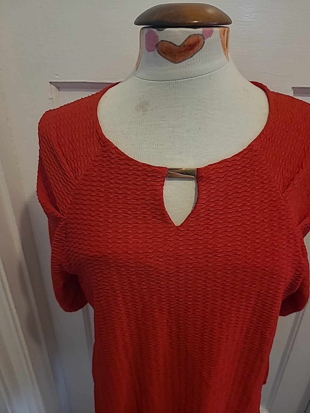 Ladies Roman Size 12 Red Detailed Material Short Sleeved Blouse